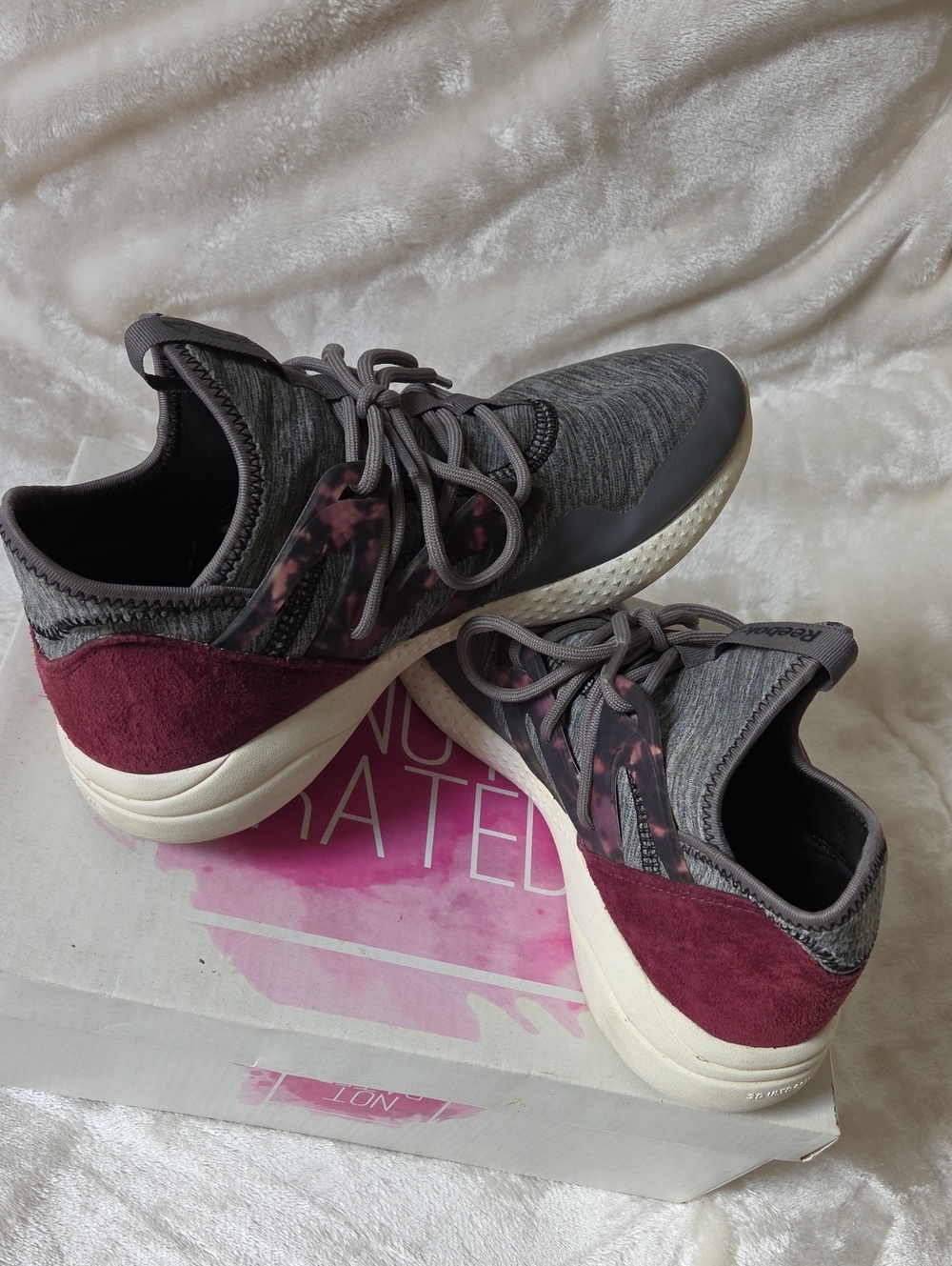 Reebok's Women's Hayasu Dance Shoes. Shark/Maroon. Size 7.